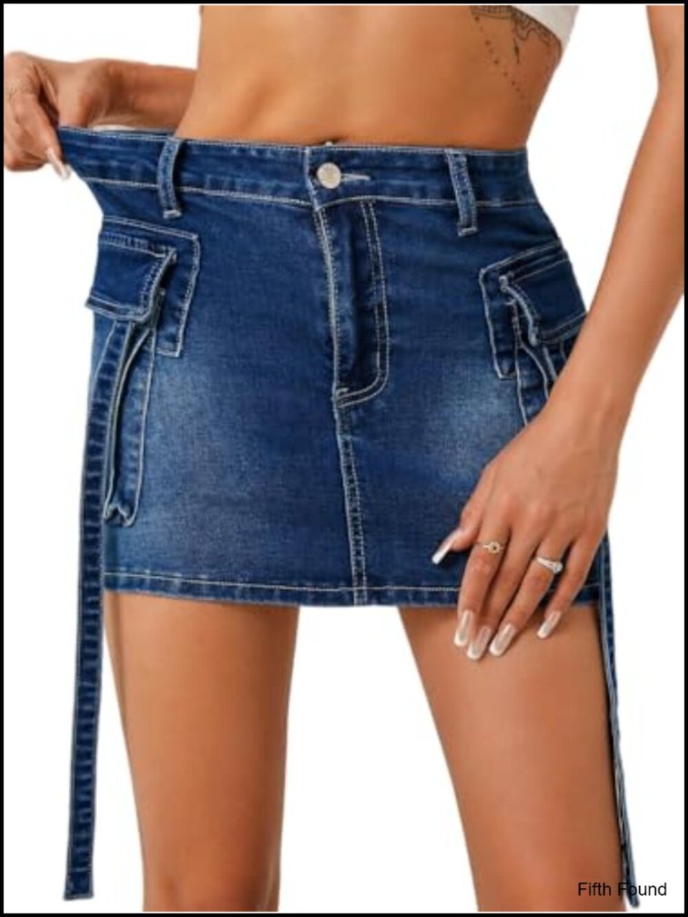 High Waisted Denim Mini Skirt Cargo Pockets Cotton Summer Y2K